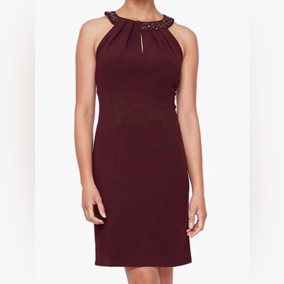 SLNY Dresses & Skirts - SLNY size 12 beaded halter neck sheath dress